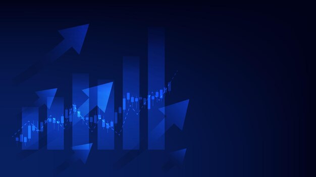 candelabros de tendencia del mercado de valores con gráfico de barras en fondo azul