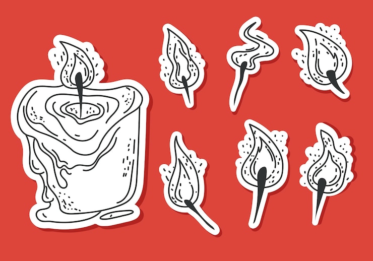 Vector candelas y diferentes tipos de llamas conjunto aislado elemento de ilustración de diseño gráfico vectorial