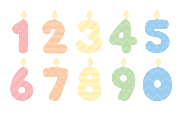 Candelas en forma de número pastel para niños de cero a nueve Ilustración vectorial