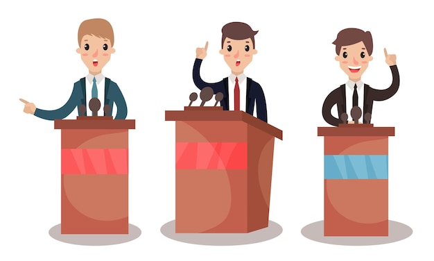 Los candidatos políticos hablan desde el conjunto de ilustraciones vectoriales de la tribuna
