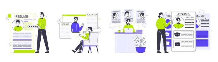 Vector candidatos a un puesto de trabajo resumen conjunto de ilustraciones vectoriales planas candidatos en busca de trabajo