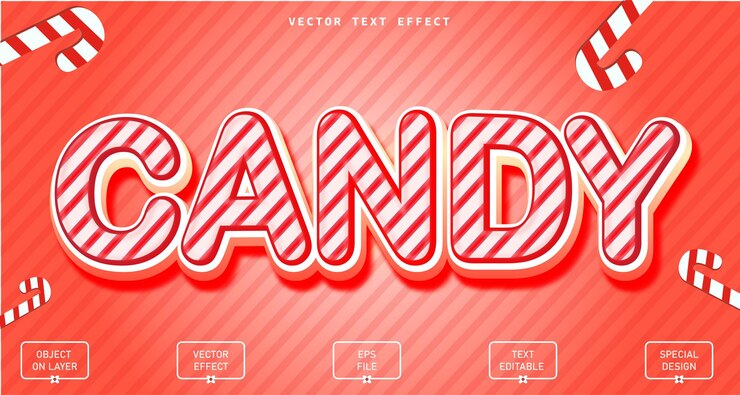 Vector candy christmas 3d efecto de texto editable con textura de caramelo