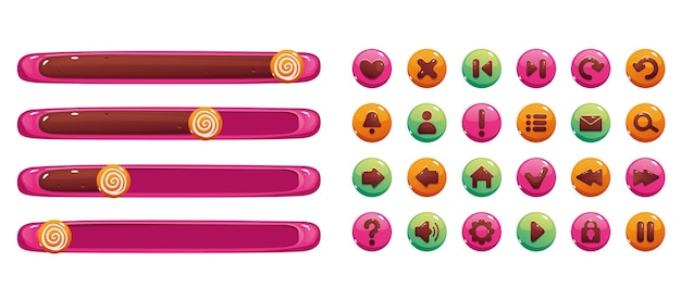 Candy cookie juego ui cargar control deslizante botón pastel aislado conjunto diseño gráfico elemento ilustración