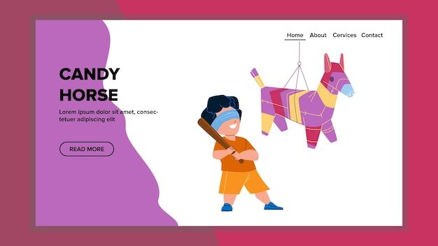 Candy horse pinata golpeando a boy kid con bat vector