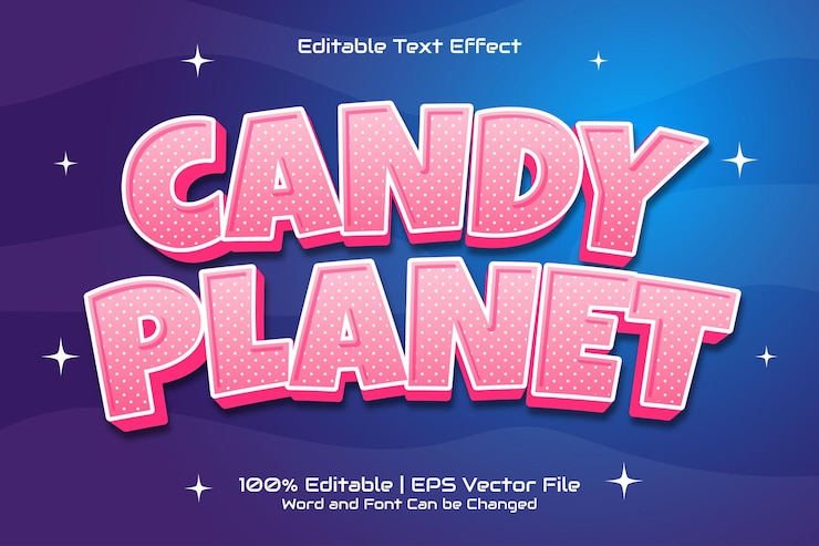 Vector candy planet efecto de texto editable estilo de juego de dibujos animados