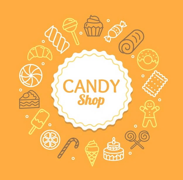 Candy Shop Color Redondo Diseño Plantilla Línea Icono Concepto Vector