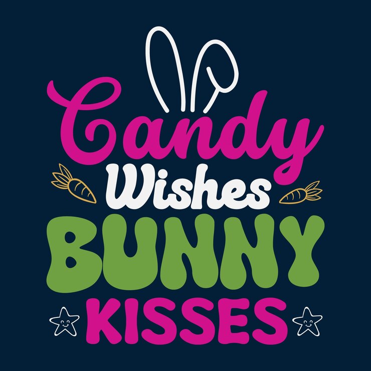 Vector candy wishes bunny kisses camiseta del día de pascua diseño ilustración vectorial tipografía gráfica de camiseta