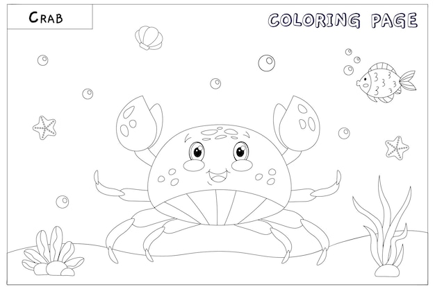 Cangrejo lindo vector en color blanco y negro