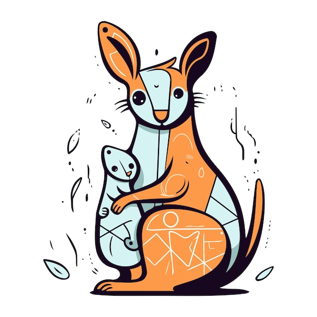 Vector canguro y bebé ilustración vectorial en estilo doodle