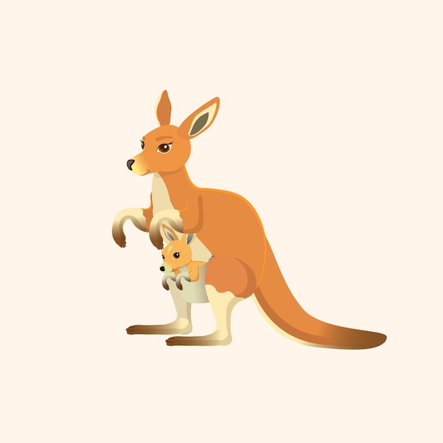 Vector canguro con un cachorro ilustración vectorial