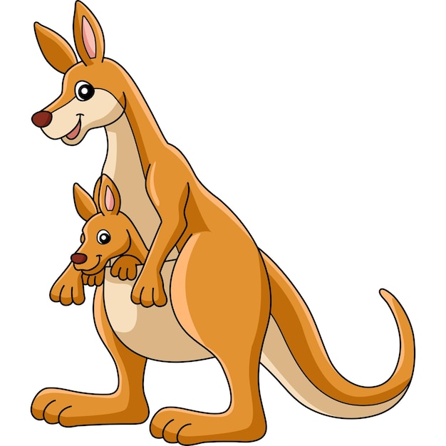 Canguro con dibujos animados de bebé coloreado Clipart