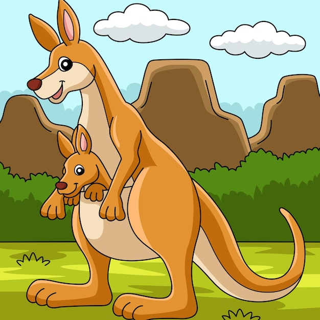 Canguro con ilustración de dibujos animados de color bebé