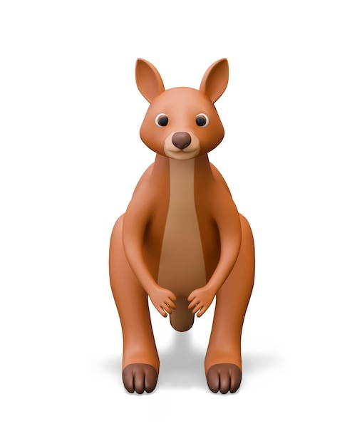 Canguro realista marrón vista frontal Animal marsupial salvaje sobre un fondo blanco