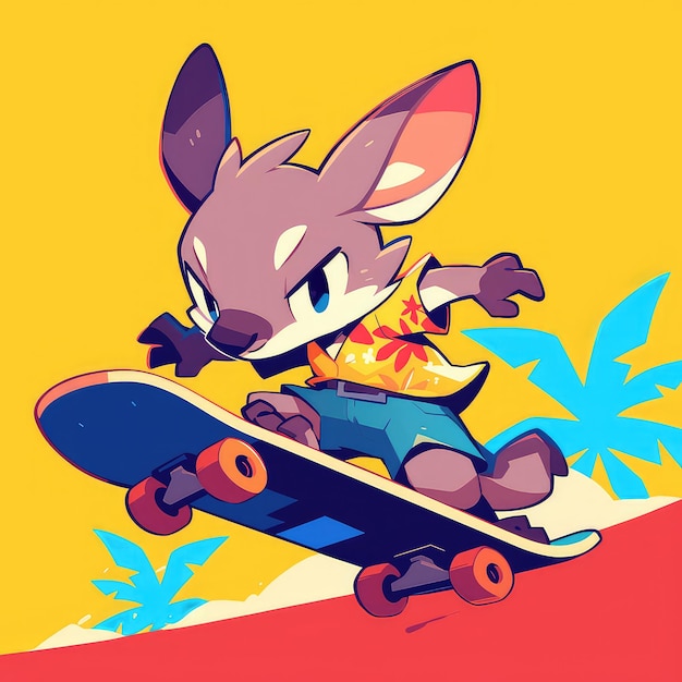 Un canguro en un skateboard al estilo de las caricaturas