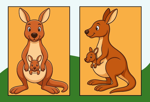 Canguros de dibujos animados con el bebé Joey
