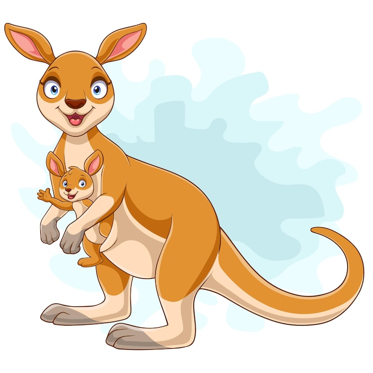 Vector canguros felices de dibujos animados con el bebé joey