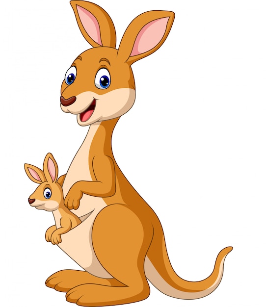 Canguros felices de dibujos animados con el bebé Joey