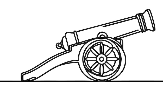 Cannon un dibujo de línea Cannon línea continua Equipo de guerra del ejército en el campo de batalla concepto de una línea