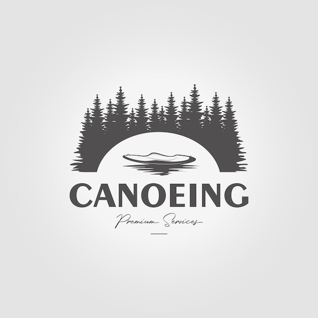 canoa en el bosque del lago diseño de logotipo simple kayak aventurero ilustración vectorial