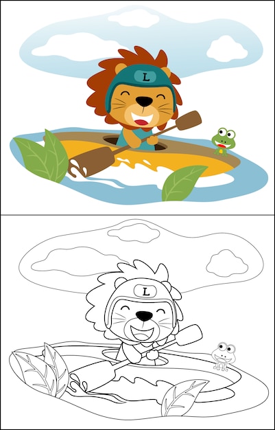 canoa de dibujos animados lindo león