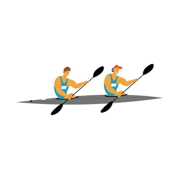 Canoa sprint deportistas remando en kayak doble K2 Ilustración vectorial de deportes de kayak