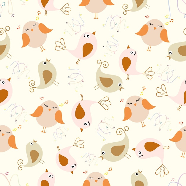 Cantando pájaros naranjas de patrones sin fisuras Vector Premium