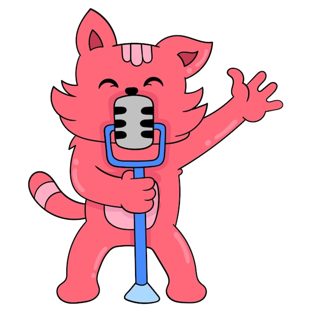 Cantante gato rojo actuando en el escenario, arte de ilustración vectorial. imagen de icono de garabato kawaii.