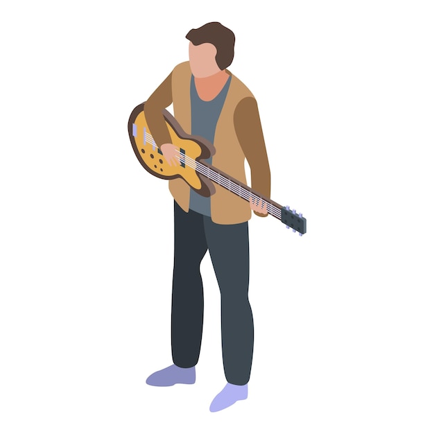 Vector cantante con icono de guitarra isométrica de cantante con icono de vector de guitarra para diseño web aislado sobre fondo blanco