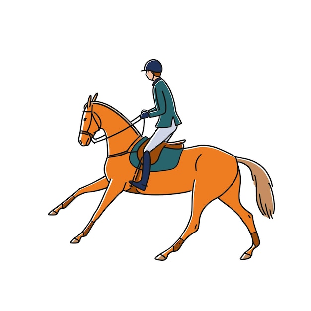 Cantering caballo y atleta, ilustración vectorial