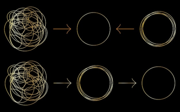 Caóticamente enredado dibujo de líneas psicoterapias concepto de resolver problemas es vector fácil