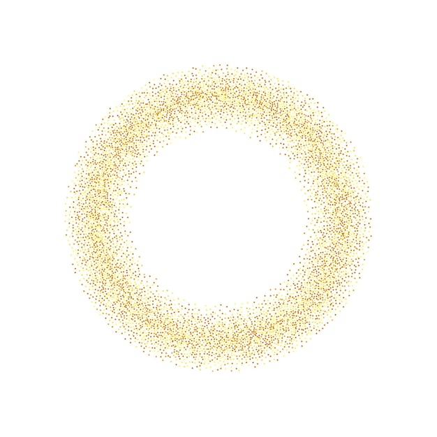 Caótico telón de fondo nupcial. Tarjeta de cumpleaños con textura metálica. Confeti dorado. Partículas de polvo dorado aisladas. Ilustración de aniversario geométrico. Bokeh redondo vectorial. Fondo iridiscente abstracto.