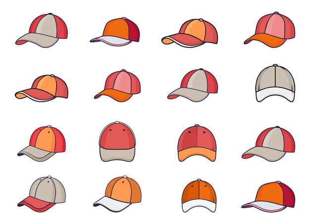 Cap de béisbol arte de clip silueta paquete vectorial colección gorra de béisbal profesional deportivo aislado