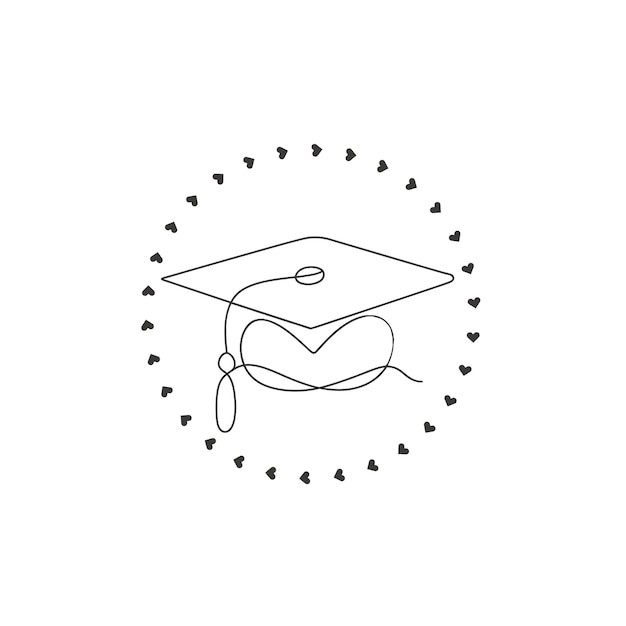 Cap de graduación Arte de una línea Dibujo de línea continua simple Felicitaciones Diseño de tipografía de graduados