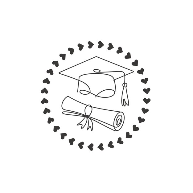 Cap de graduación Arte de una línea Dibujo de línea continua simple Felicitaciones Diseño de tipografía de graduados