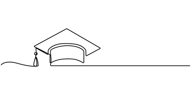 Cap de graduación continuo dibujo de una línea del icono del vector de educación de contorno Cap continuo uno