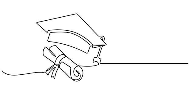Cap de graduación continuo dibujo de una línea del icono del vector de educación de contorno Cap continuo uno