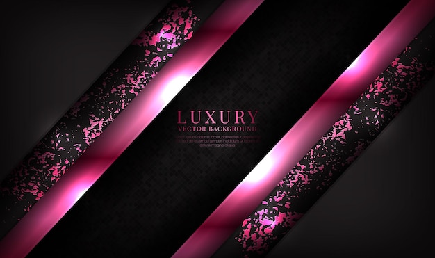 Capa de superposición de fondo abstracto de lujo rosa negro 3D en oscuro con decoración de efecto de línea de metal