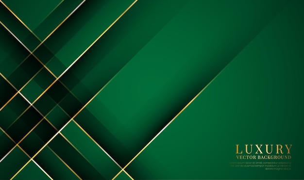 Capa de superposición de fondo abstracto de lujo verde oscuro 3d con concepto de estilo de efecto de líneas doradas
