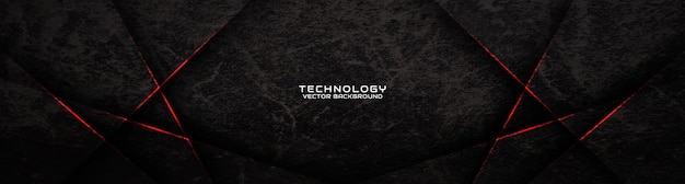 Capa de superposición de fondo abstracto techno grunge áspero negro 3D en el espacio oscuro con efecto de líneas rojas