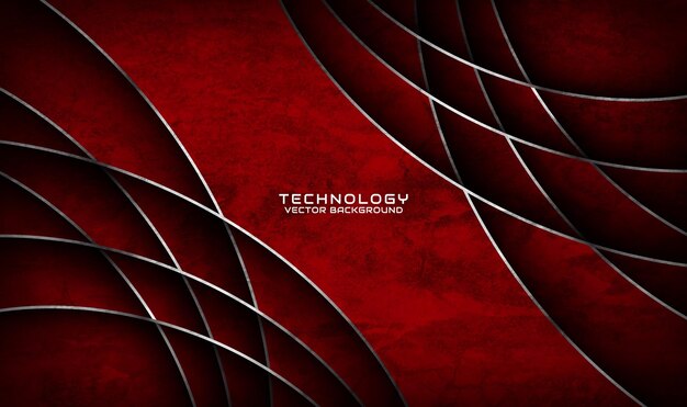 Capa de superposición de fondo abstracto techno grunge áspero rojo 3D en oscuro con decoración de ondas plateadas