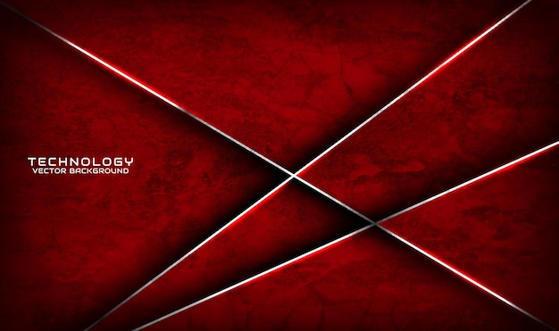 Capa de superposición de fondo abstracto tecno grunge áspero rojo 3D en oscuro con decoración de líneas plateadas