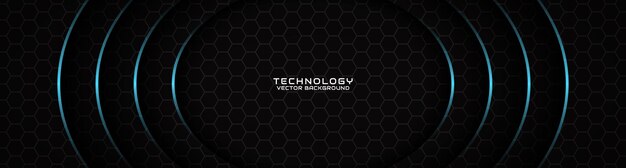 Capa de superposición de fondo abstracto tecno negro 3D en espacio oscuro con decoración de efecto de curva azul