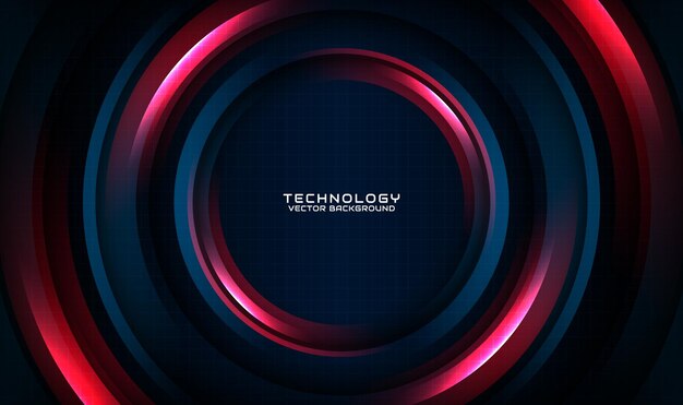 Capa de superposición de fondo abstracto tecno rojo azul 3D en el espacio oscuro con concepto de estilo de giro circular