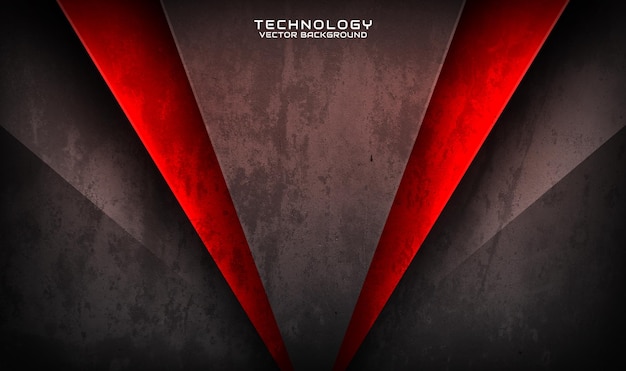 Capa de superposición de fondo abstracto de tecnología grunge áspera gris 3D con decoración roja caliente