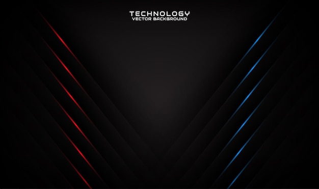 Capa de superposición de fondo abstracto de tecnología negra 3D con decoración de efecto de luz azul rojo