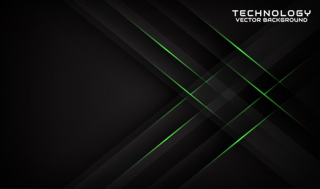 capa de superposición de fondo de tecnología negro 3d abstracto con efecto de líneas verdes geométricas