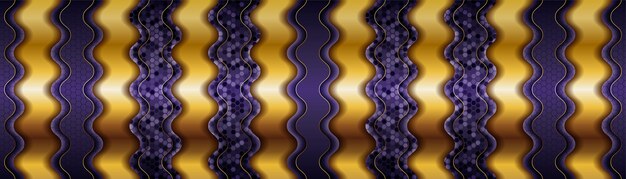 Capa de superposición de vector de fondo púrpura moderno en el espacio de sombra oscura con decoración dorada de línea