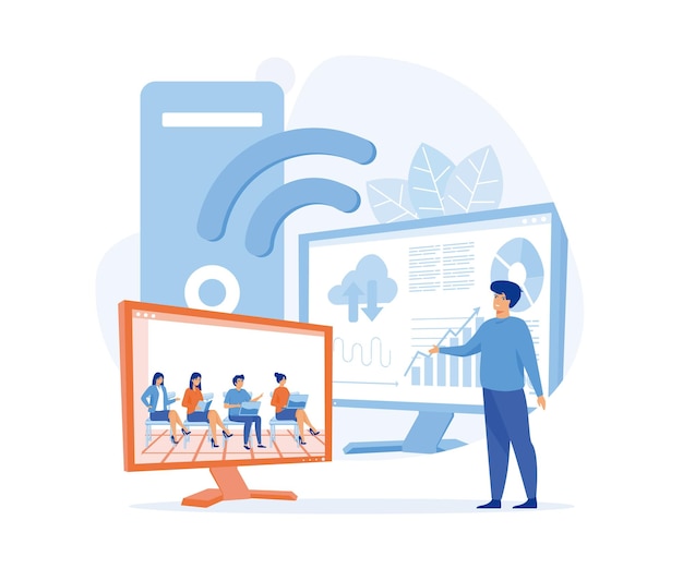 Capacitación en línea cursos de negocios en línea Experiencia desarrollo de habilidades vector plano ilustración moderna