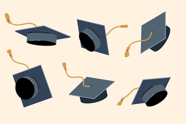 Capas de graduación Conjunto con Tassels para temas académicos y de celebración Colección vectorial