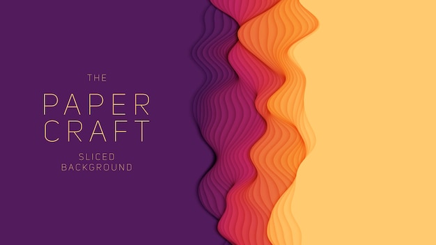 Capas de papel violeta a naranja Corte de papel degradado abstracto 3D Concepto de forma de origami colorido